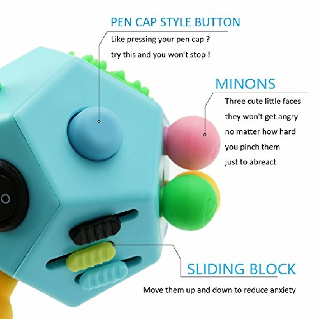 Maner Fidget Cube 2 Giocattolo Antistress 12 Lati, Dodecaedro Portatile Per Calmare La Mente E Uccidere Il Tempo (Azzurro)