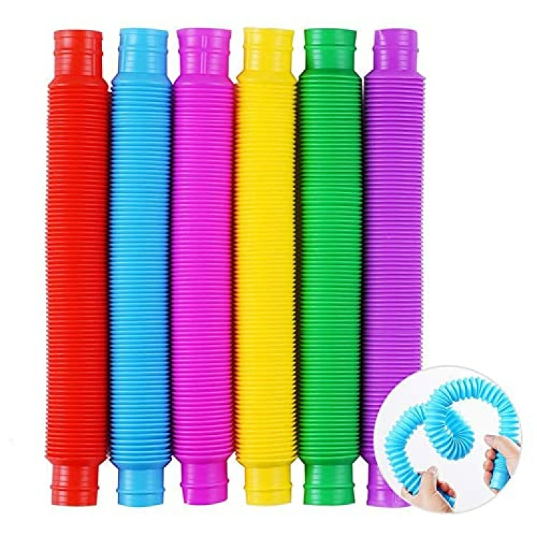 Udewo 12 PCS Mini Pop Tubes, Colourful Tubes Sensory Toys Stretch Pipe
