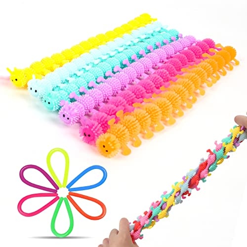 Caterpillar Lot de 6 cordes sensorielles extensibles pour soulager le  stress avec 48 maillons Wacky Track - Cordes texturées chenille colorée  pour une