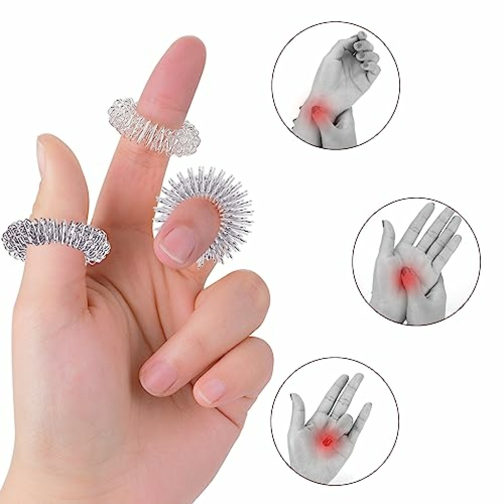 Ring Finger Splatter 8 Pieces Spiky Sensory Finger Rings Acupressure Ring Set Silver Spikey ...