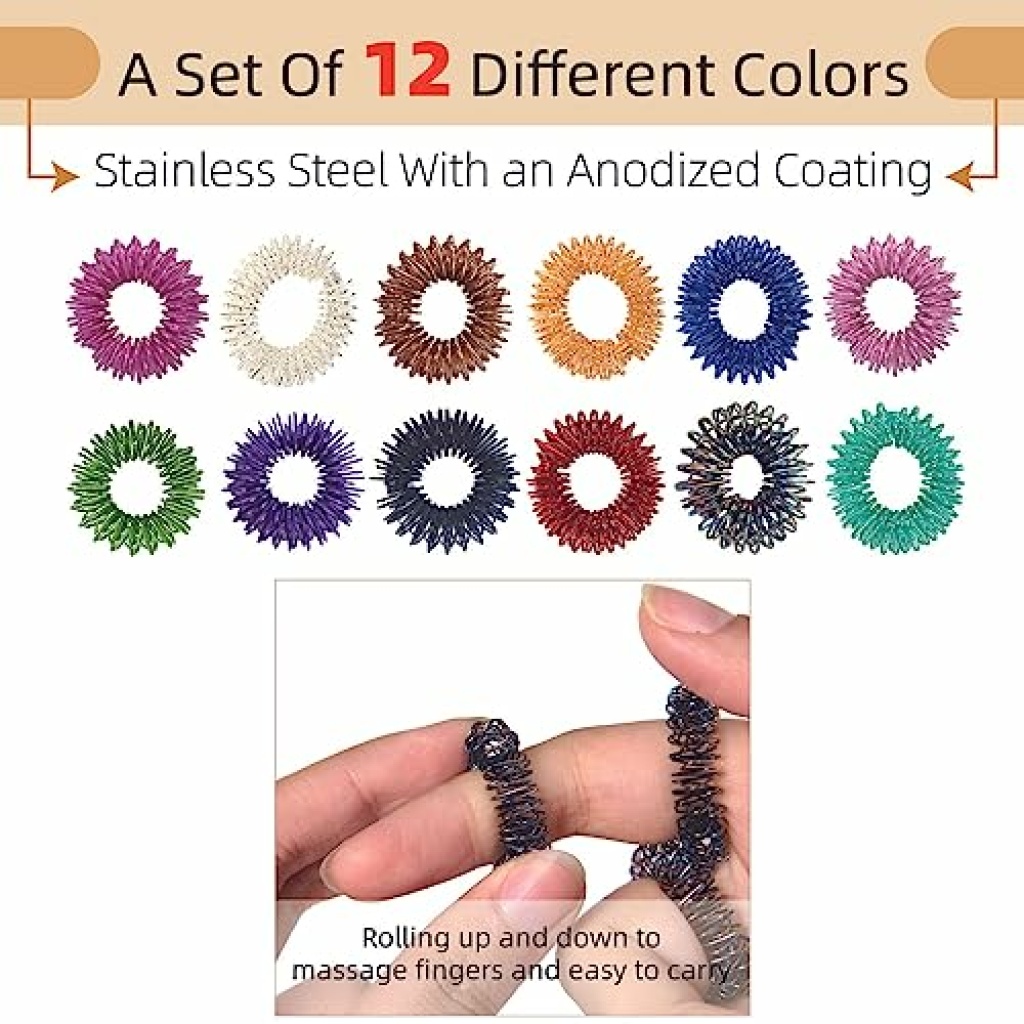 Steemjoey 12 PCS Fidget Rings Acupressure Rings Spiky Sensory Finger ...