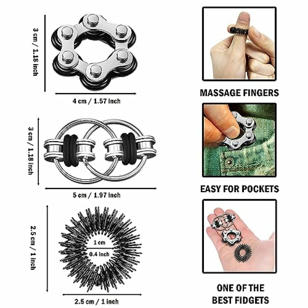 JUKOTA Fidget Toy Anti Stress Jouet, Jeu De Chaîne Flippy, Six Chaînes À Rouleaux, Bague de Massage des Doigts, Soulage Le Stress Réducteur, Parfait pour Anxiété, ADD, TDAH (8PCS